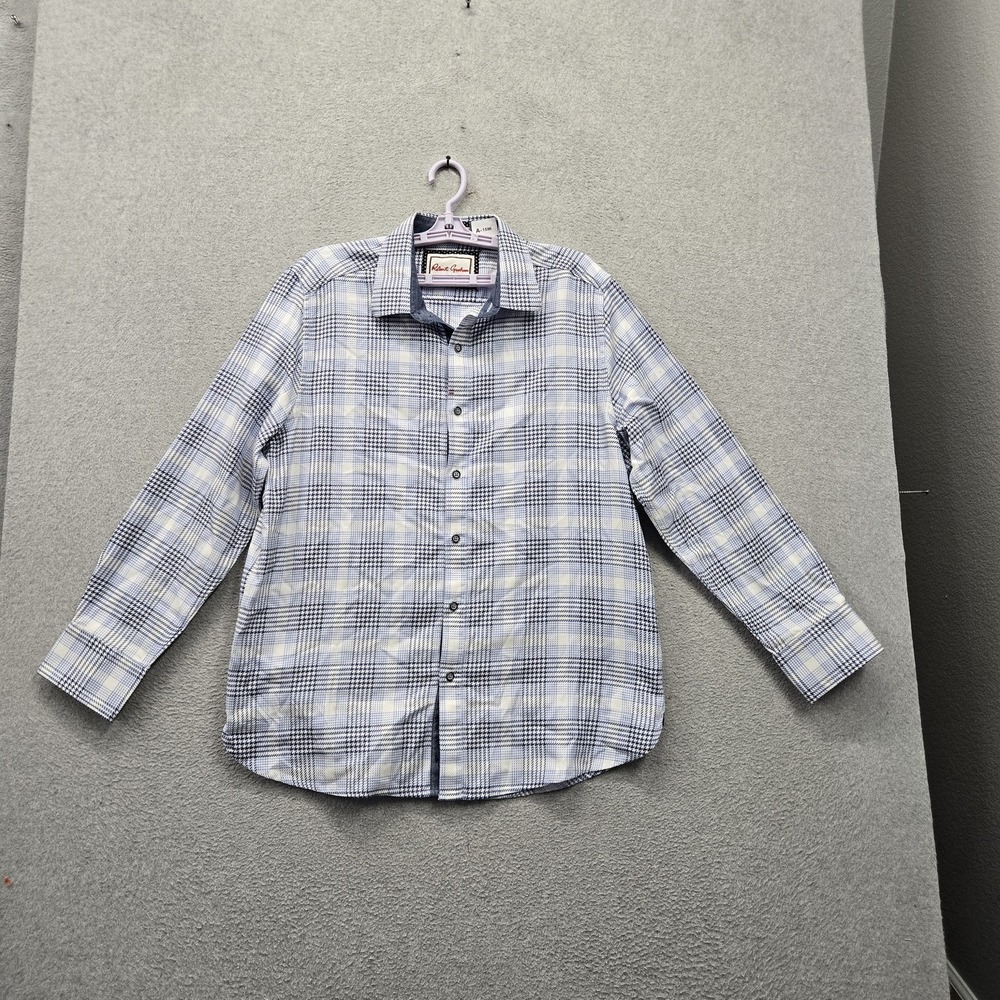 Robert Graham Men Button Up Shirt XL Blue Plaid Classic Logo Long Sleeve
